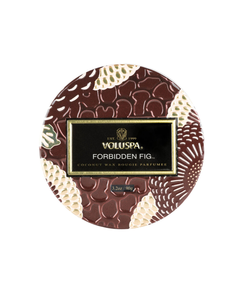 Voluspa aromātiskā svece Forbidden Fig vāciņš ar rakstu