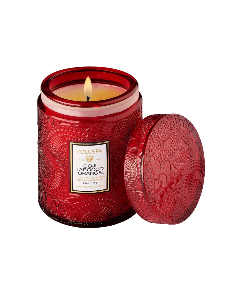 Voluspa aromātiskā svece Goji Tarocco Orange stikla ar vāciņu