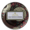 Voluspa aromātiskās sveces Goji Tarocco Orange metāla trauciņā ar vāciņu