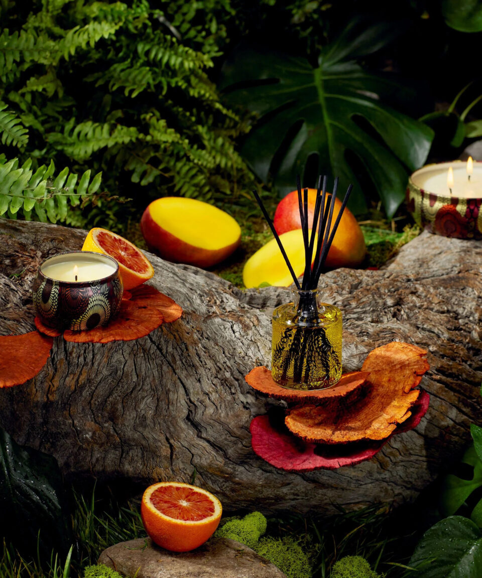 Voluspa aromātiskās sveces Goji Tarocco Orange smaržīga kompozīcija