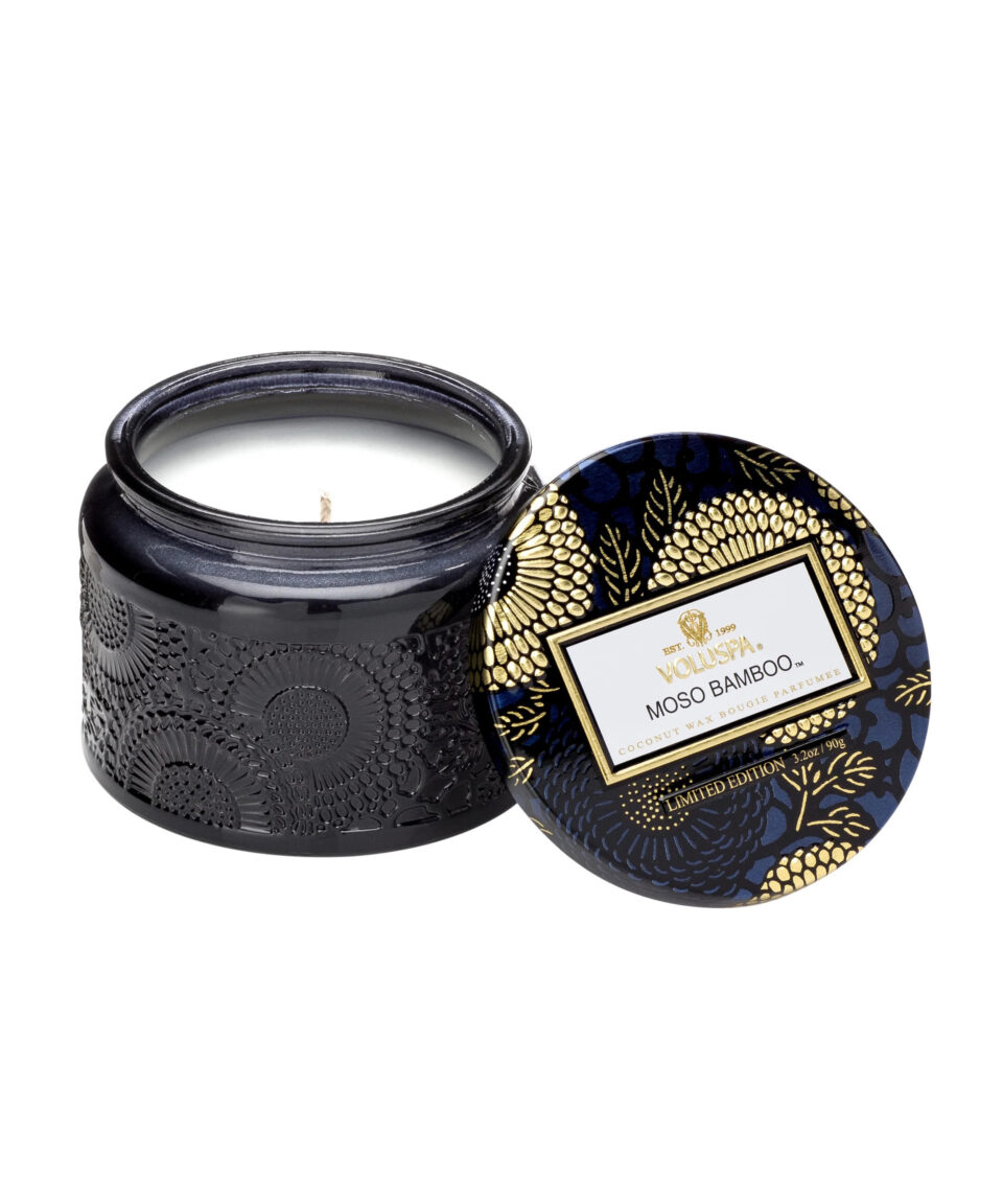 Voluspa aromātiskās sveces Moso Bamboo petite stikla trauciņā