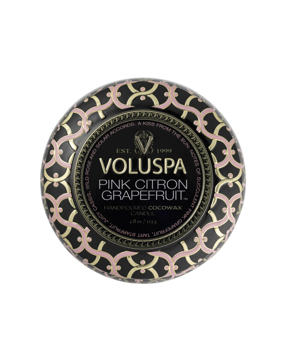 Voluspa aromātiskās sveces Pink Citron Grapefruit metāla vāciņš